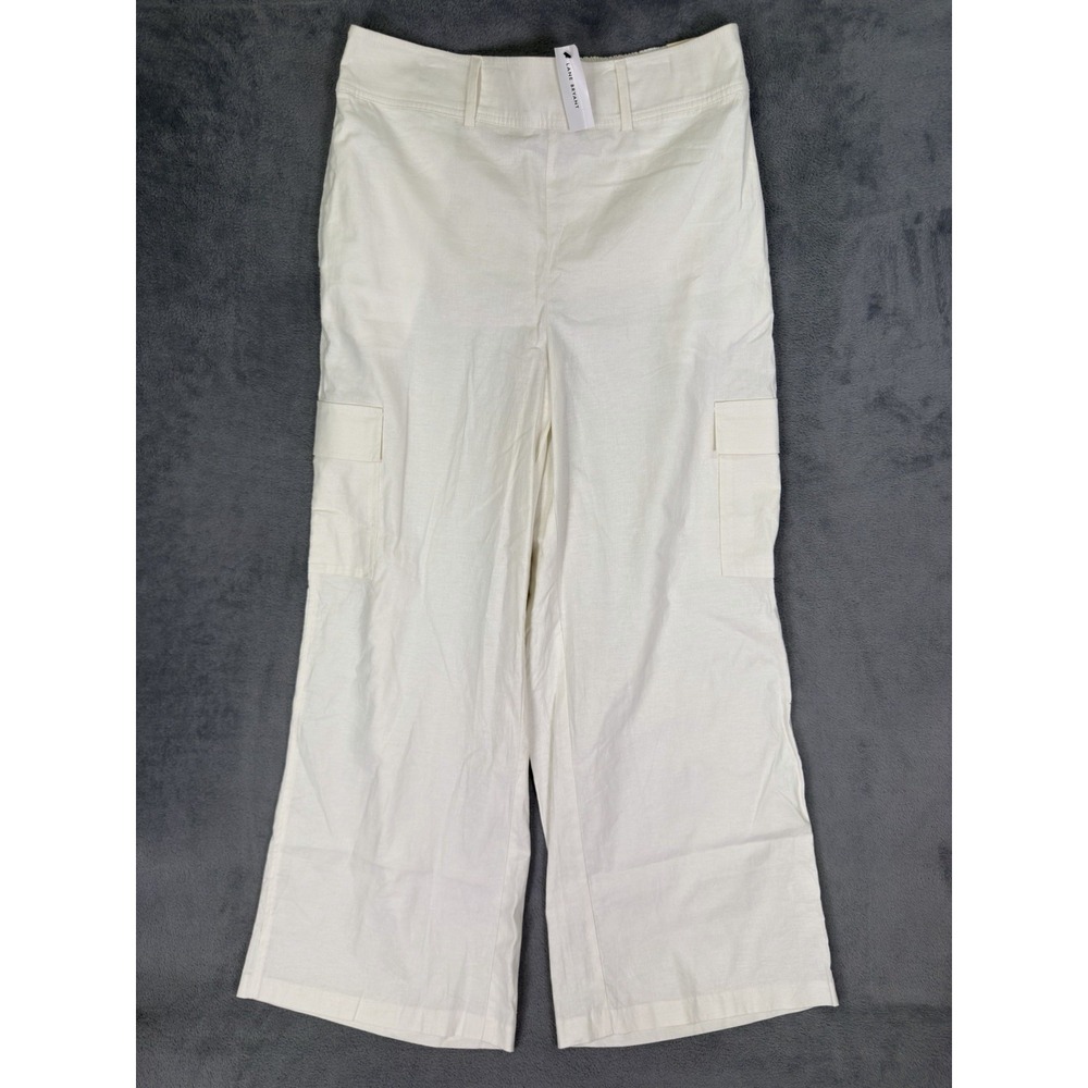 New Lane Bryant Pants Womens 14 White Soft Linen Mid Rise Straight Pull On Cargo